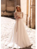 Long Sleeves Beaded Ivory Lace Satin Wedding Dress